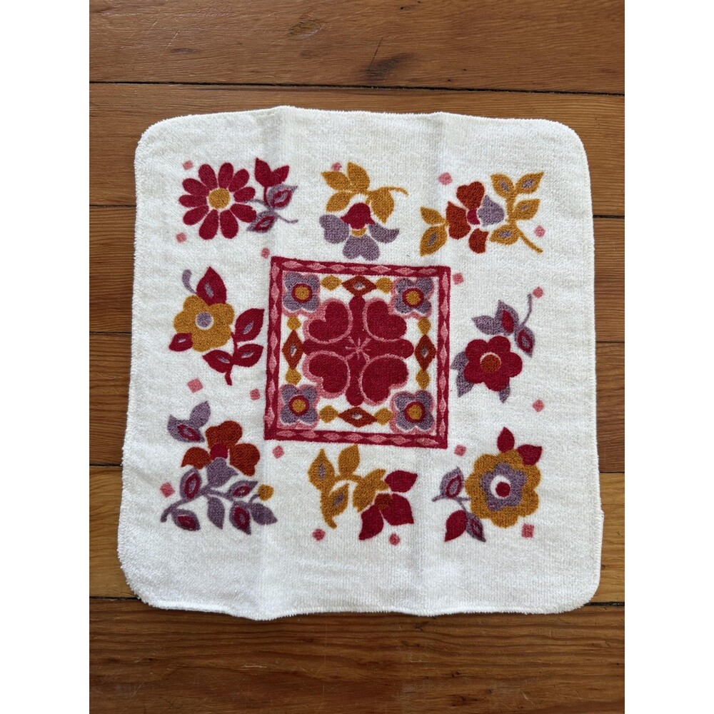 Vintage Fieldcrest Washcloth 12x12 Floral Textured Cotton Bath USA Towel Print